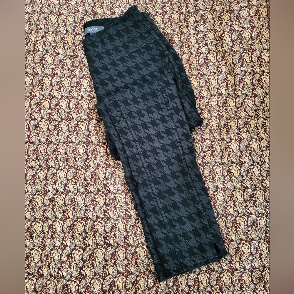 Lysse Stretch Leggings/Pants Black & Dark Grey Houndstooth Size Large Womens